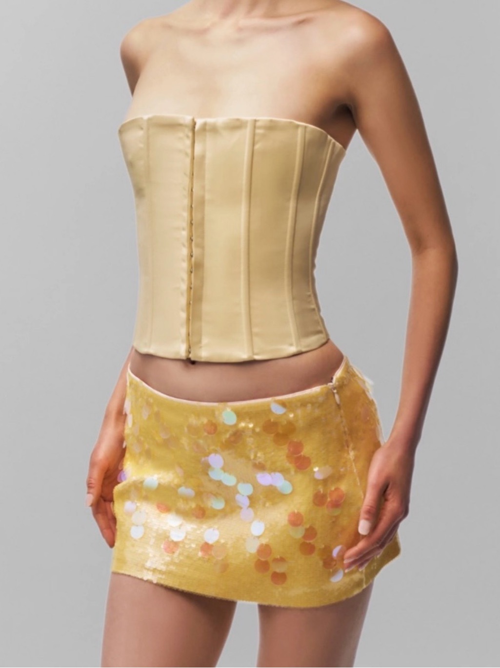 Danielle Guizio Yellow Sequin Mini Skirt With Iridescent Paillettes